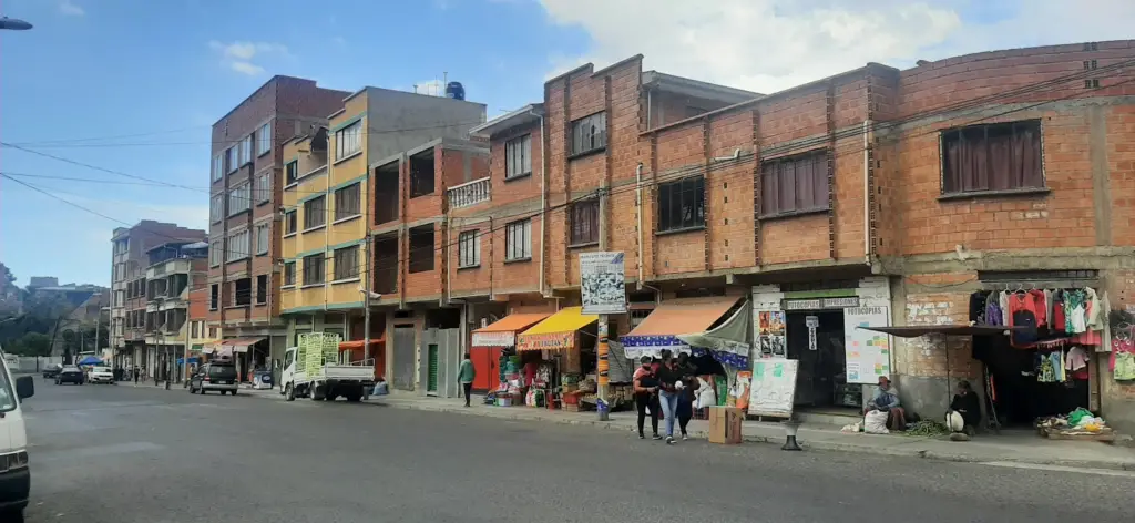 Cubic orange buildings of apartments in an average neighborhood, in La Paz, Bolivia