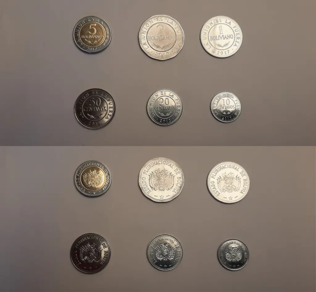Apariencia actual de las monedas bolivianas al frente y reverso