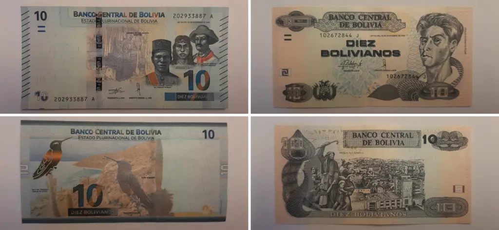 Billete de Bs 10 en versiones antigua y nueva