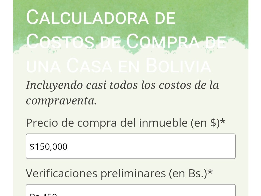 Imagen de calculadora de costo de compra de un inmueble