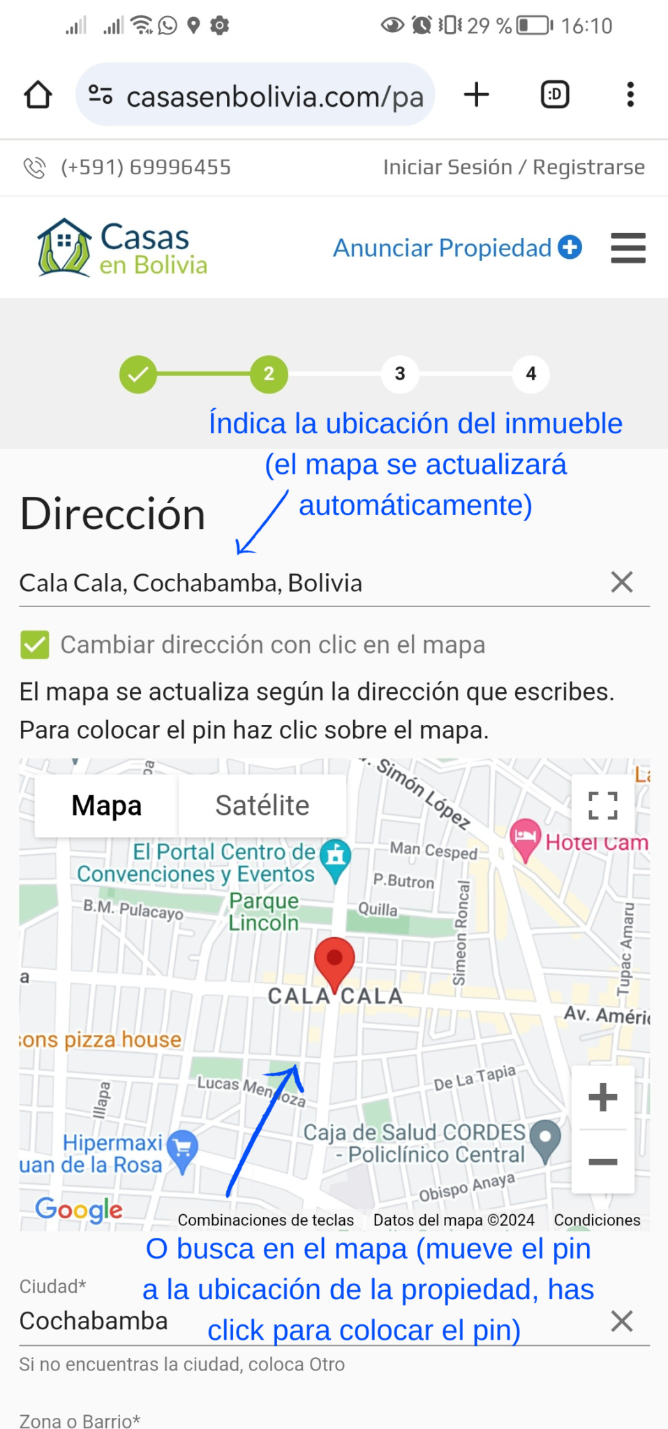 Indicando la dirección del inmueble en Google Maps