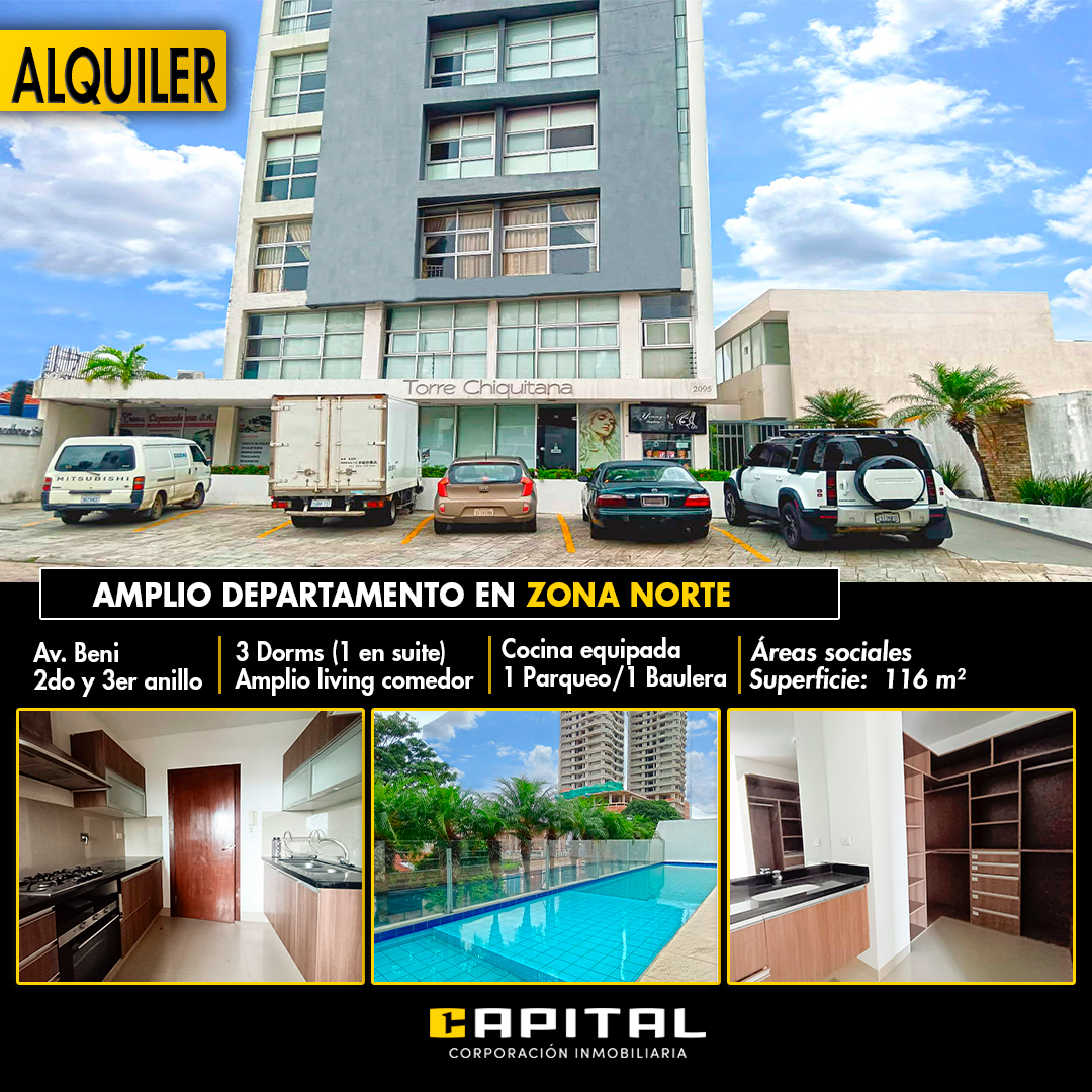 0 departamento alquiler 3 dormitorios edificio chiquitano zonanorte santacruz bolivia
