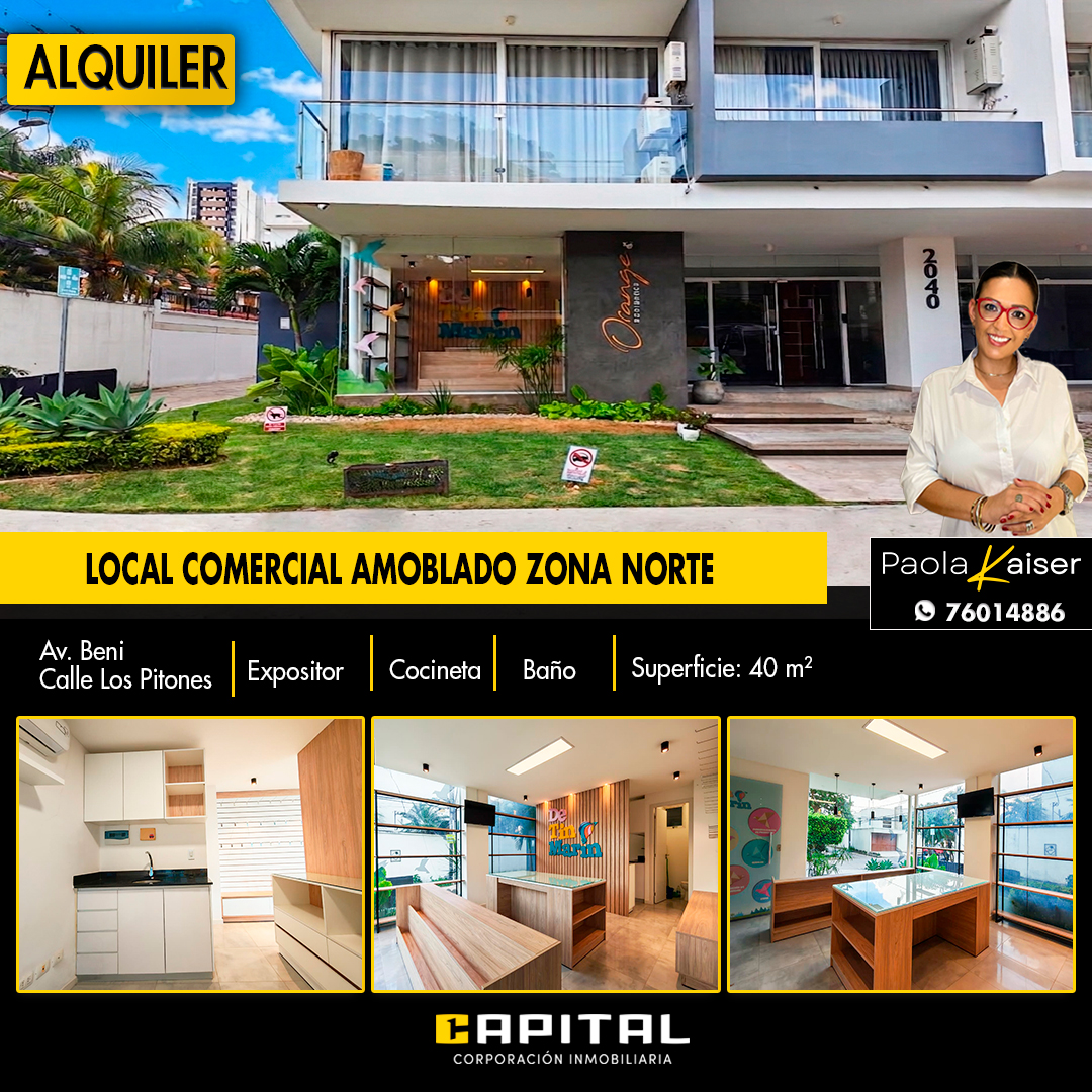 Local comercial amoblado en alquiler zona norte Avenida Beni