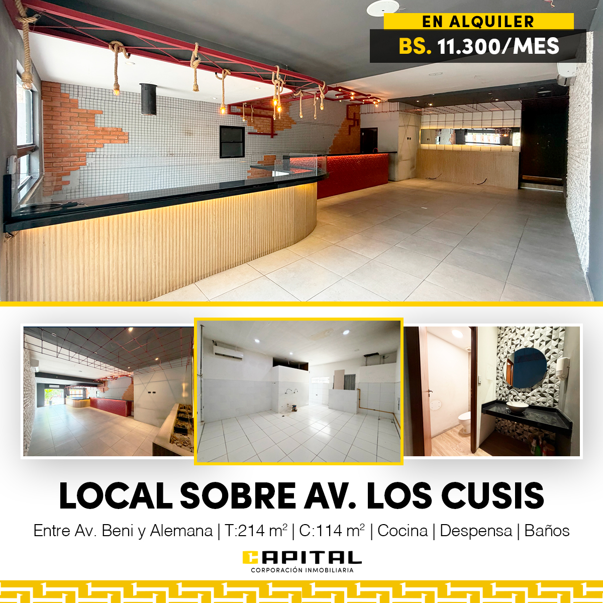 LOCAL COMERCIAL EN ALQUILER SOBRE AV. LOS CUSIS, ZONA NORTE