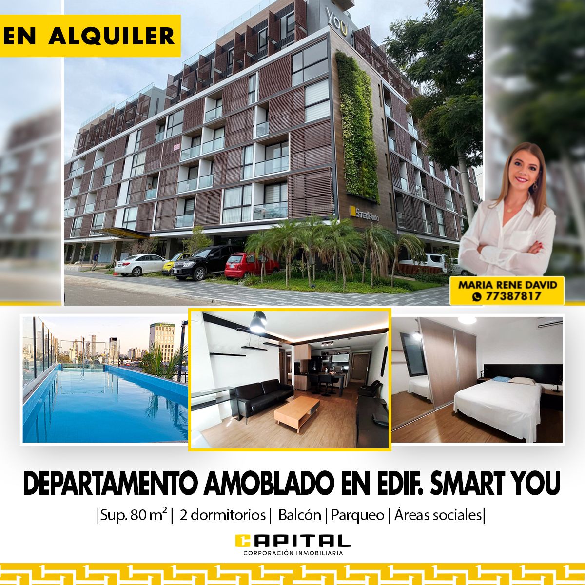 DEPARTAMENTO EN ALQUILER DE 2 DORMITOROS AMOBLADO Y CON PARQUEO – EDIFICIO YOU