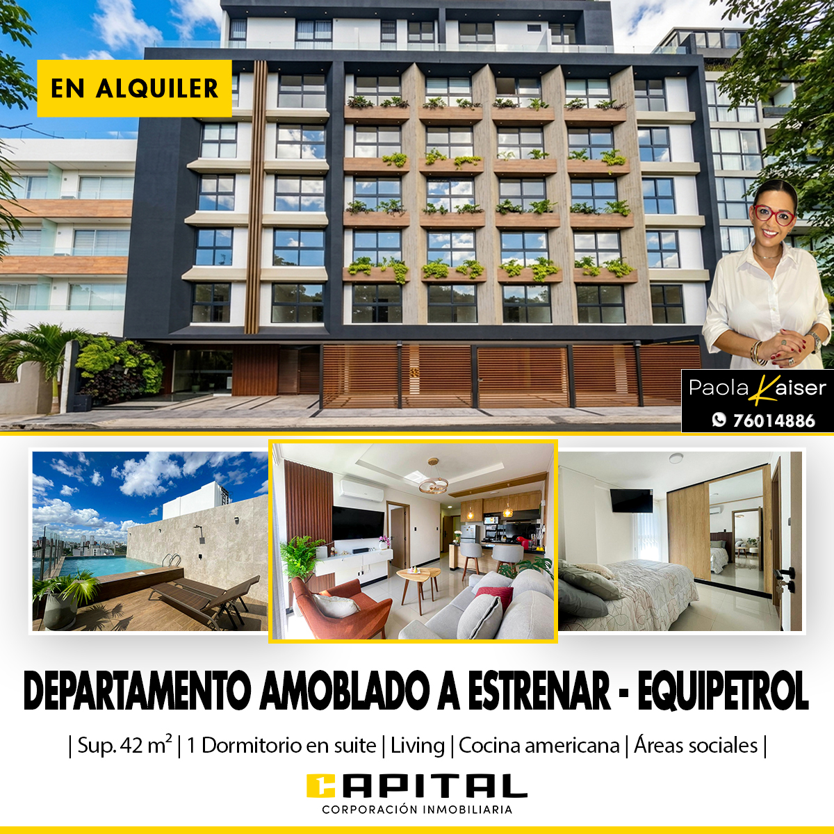 Departamento amoblado a estrenar en alquiler zona Equipetrol