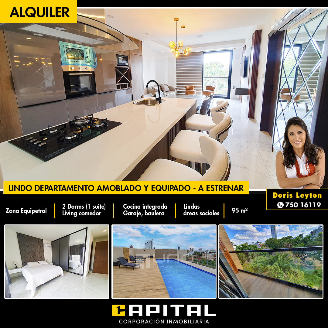 Departamento amoblado de dos dormitorios en alquiler en Equipetrol
